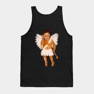 Cupid often wondered whether.... baby angel holding an arrow - In a contemplative pose with curly Afro Hair and gold arrow Tank Top